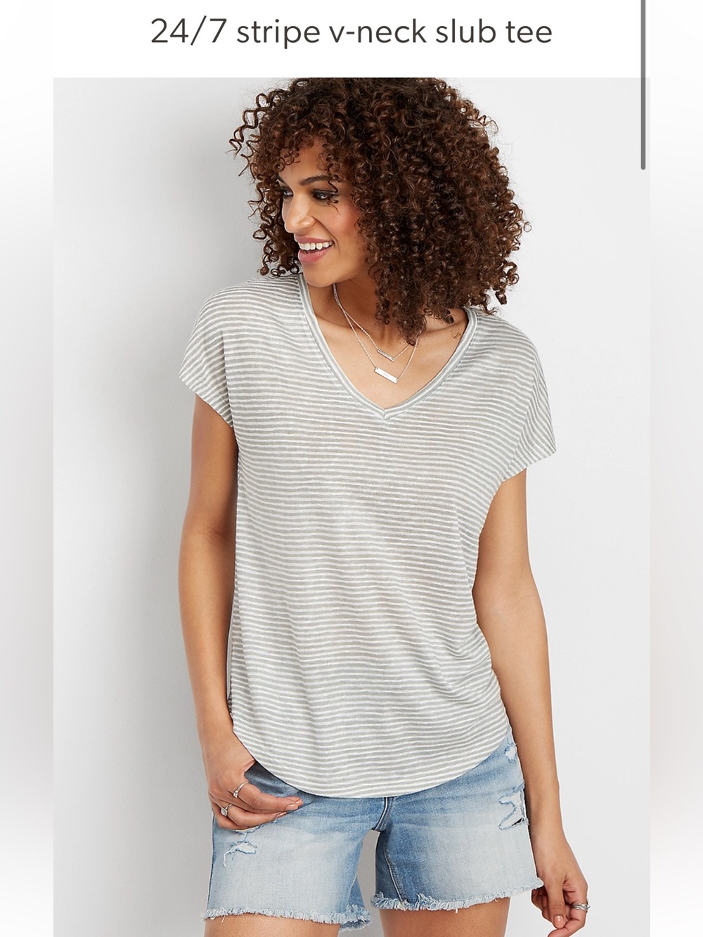 🆕 NWT Maurices 24/7 Stripe V-Neck Slub Tee